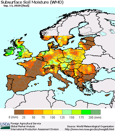 Europe Subsurface Soil Moisture (WMO) Thematic Map For 9/7/2020 - 9/13/2020