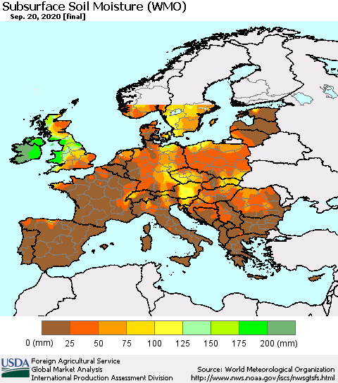 Europe Subsurface Soil Moisture (WMO) Thematic Map For 9/14/2020 - 9/20/2020