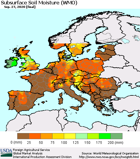 Europe Subsurface Soil Moisture (WMO) Thematic Map For 9/21/2020 - 9/27/2020