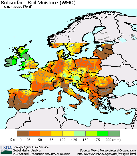 Europe Subsurface Soil Moisture (WMO) Thematic Map For 9/28/2020 - 10/4/2020