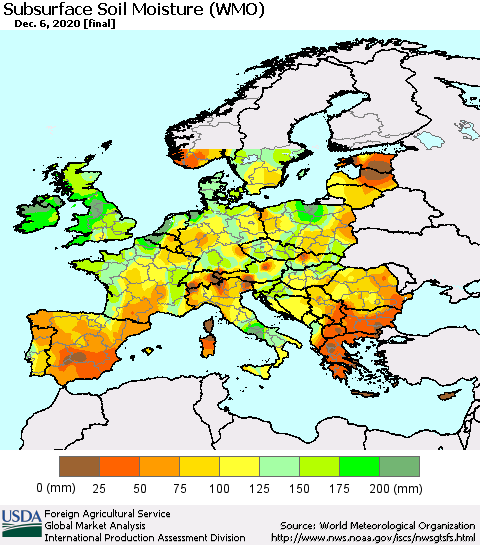 Europe Subsurface Soil Moisture (WMO) Thematic Map For 11/30/2020 - 12/6/2020