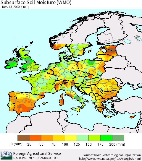 Europe Subsurface Soil Moisture (WMO) Thematic Map For 12/7/2020 - 12/13/2020