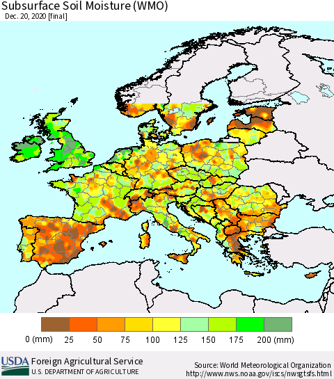 Europe Subsurface Soil Moisture (WMO) Thematic Map For 12/14/2020 - 12/20/2020