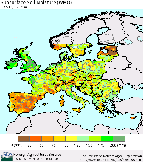 Europe Subsurface Soil Moisture (WMO) Thematic Map For 1/11/2021 - 1/17/2021