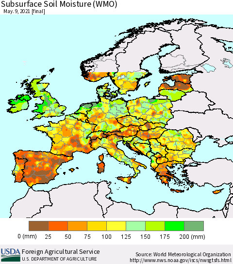 Europe Subsurface Soil Moisture (WMO) Thematic Map For 5/3/2021 - 5/9/2021
