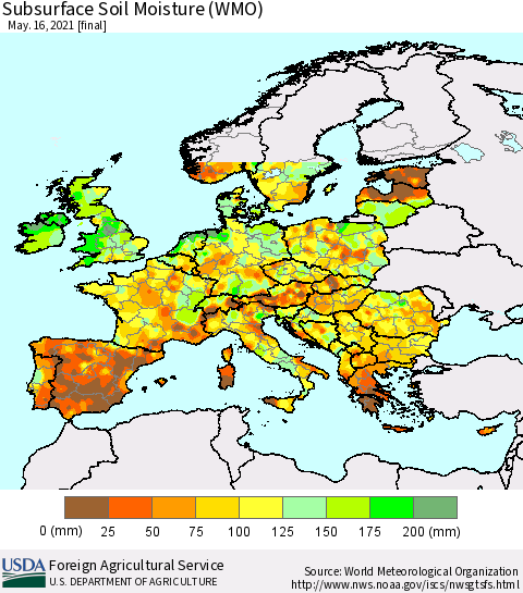 Europe Subsurface Soil Moisture (WMO) Thematic Map For 5/10/2021 - 5/16/2021