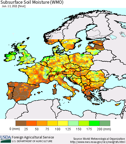 Europe Subsurface Soil Moisture (WMO) Thematic Map For 6/7/2021 - 6/13/2021
