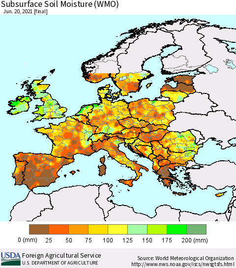 Europe Subsurface Soil Moisture (WMO) Thematic Map For 6/14/2021 - 6/20/2021