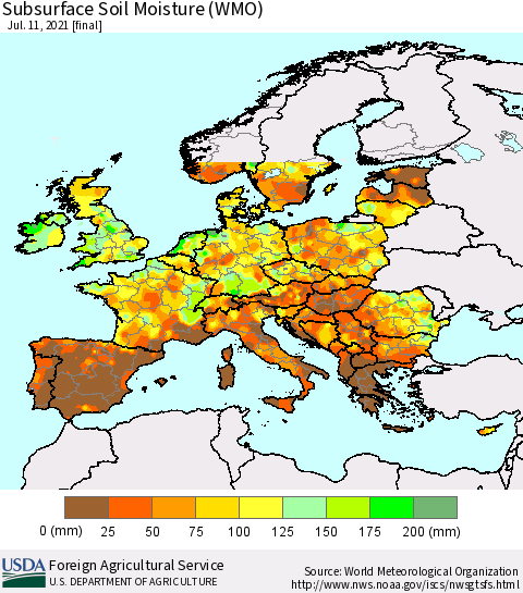 Europe Subsurface Soil Moisture (WMO) Thematic Map For 7/5/2021 - 7/11/2021