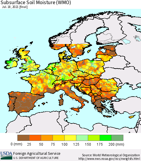 Europe Subsurface Soil Moisture (WMO) Thematic Map For 7/12/2021 - 7/18/2021
