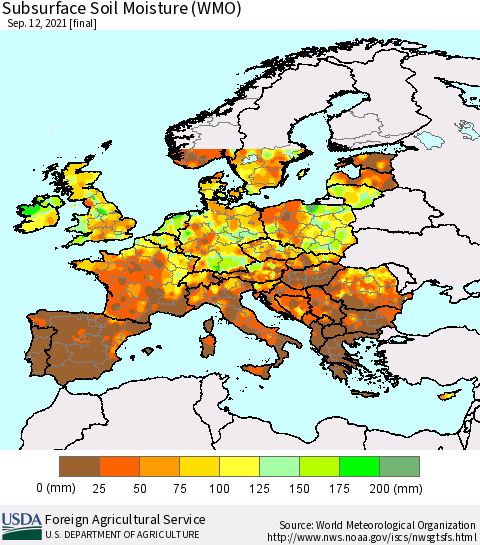 Europe Subsurface Soil Moisture (WMO) Thematic Map For 9/6/2021 - 9/12/2021
