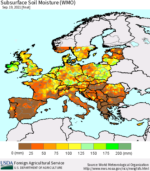 Europe Subsurface Soil Moisture (WMO) Thematic Map For 9/13/2021 - 9/19/2021