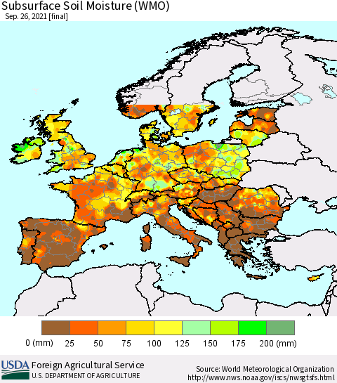 Europe Subsurface Soil Moisture (WMO) Thematic Map For 9/20/2021 - 9/26/2021