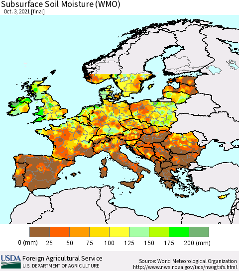 Europe Subsurface Soil Moisture (WMO) Thematic Map For 9/27/2021 - 10/3/2021