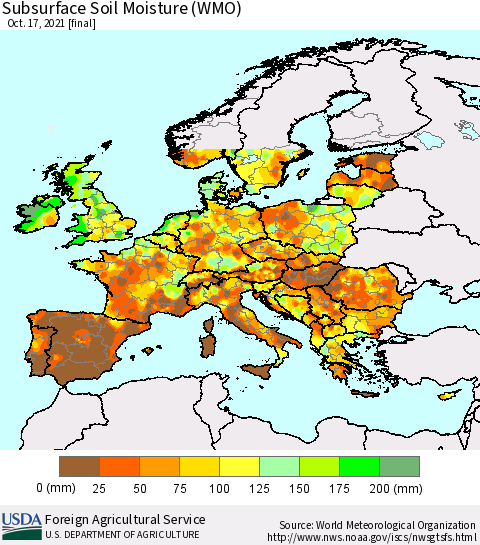 Europe Subsurface Soil Moisture (WMO) Thematic Map For 10/11/2021 - 10/17/2021