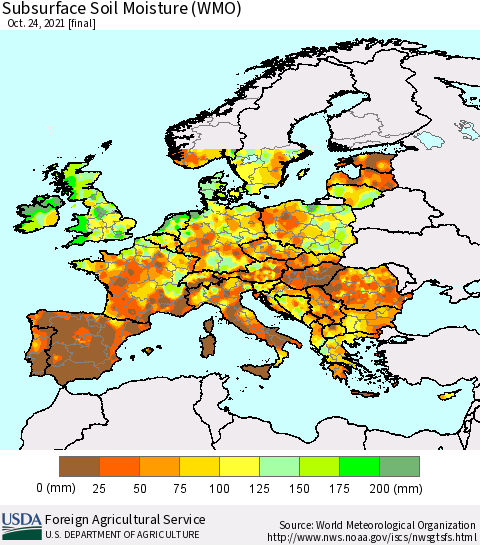 Europe Subsurface Soil Moisture (WMO) Thematic Map For 10/18/2021 - 10/24/2021