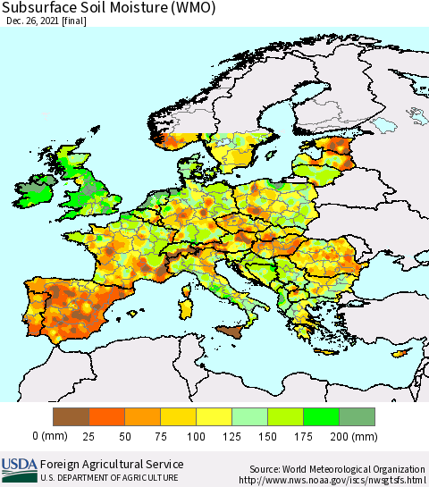 Europe Subsurface Soil Moisture (WMO) Thematic Map For 12/20/2021 - 12/26/2021