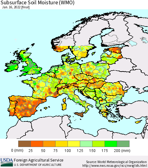 Europe Subsurface Soil Moisture (WMO) Thematic Map For 1/10/2022 - 1/16/2022