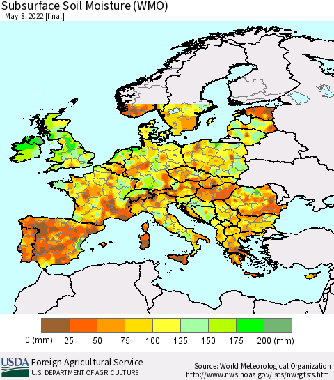 Europe Subsurface Soil Moisture (WMO) Thematic Map For 5/2/2022 - 5/8/2022