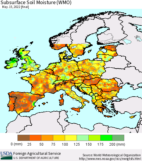 Europe Subsurface Soil Moisture (WMO) Thematic Map For 5/9/2022 - 5/15/2022