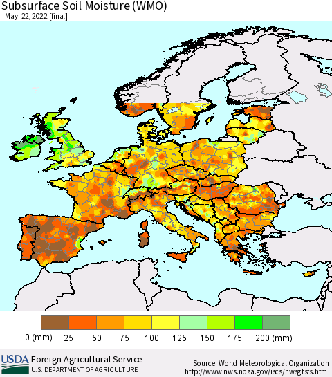 Europe Subsurface Soil Moisture (WMO) Thematic Map For 5/16/2022 - 5/22/2022