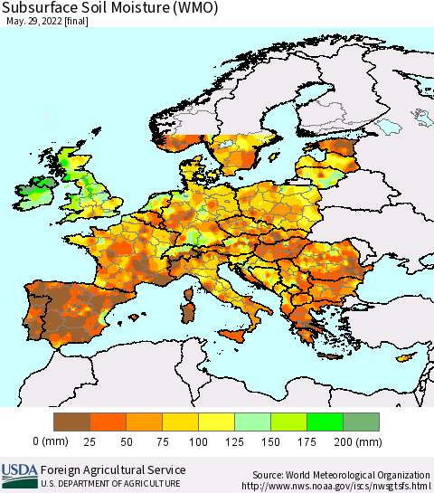 Europe Subsurface Soil Moisture (WMO) Thematic Map For 5/23/2022 - 5/29/2022