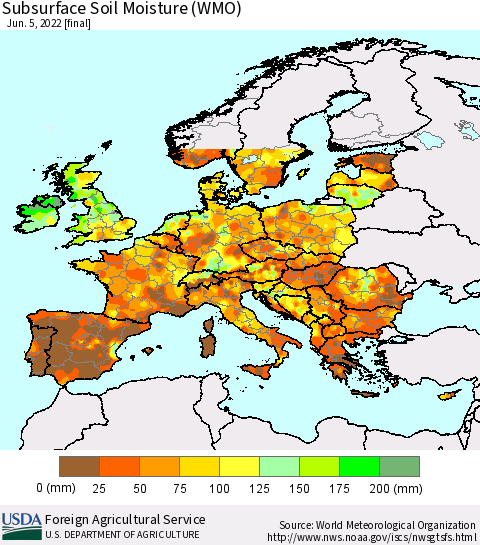 Europe Subsurface Soil Moisture (WMO) Thematic Map For 5/30/2022 - 6/5/2022