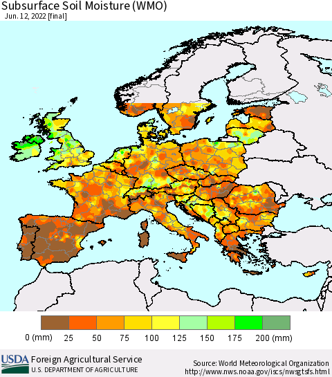 Europe Subsurface Soil Moisture (WMO) Thematic Map For 6/6/2022 - 6/12/2022