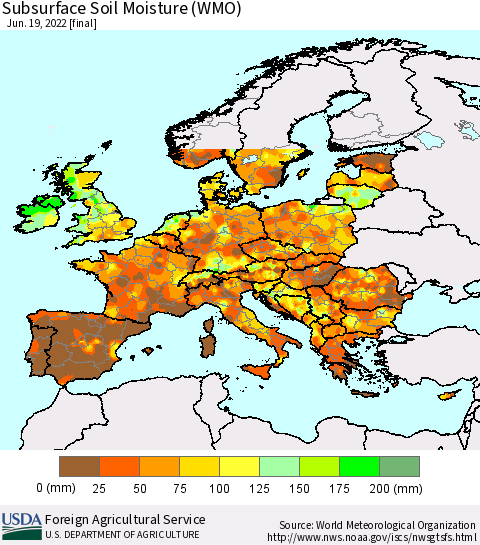 Europe Subsurface Soil Moisture (WMO) Thematic Map For 6/13/2022 - 6/19/2022