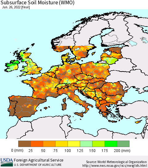 Europe Subsurface Soil Moisture (WMO) Thematic Map For 6/20/2022 - 6/26/2022