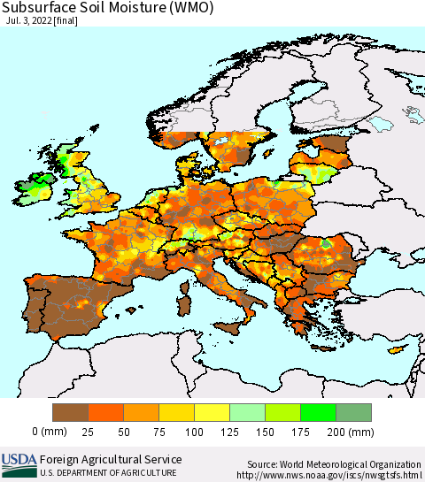 Europe Subsurface Soil Moisture (WMO) Thematic Map For 6/27/2022 - 7/3/2022
