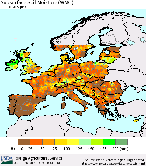 Europe Subsurface Soil Moisture (WMO) Thematic Map For 7/4/2022 - 7/10/2022