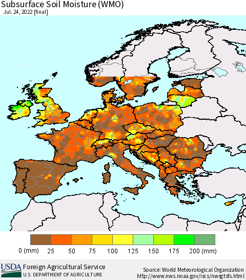 Europe Subsurface Soil Moisture (WMO) Thematic Map For 7/18/2022 - 7/24/2022