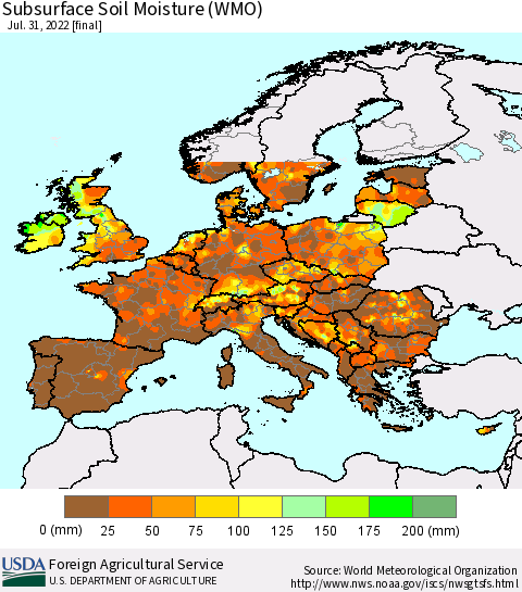 Europe Subsurface Soil Moisture (WMO) Thematic Map For 7/25/2022 - 7/31/2022