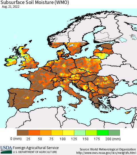 Europe Subsurface Soil Moisture (WMO) Thematic Map For 8/15/2022 - 8/21/2022
