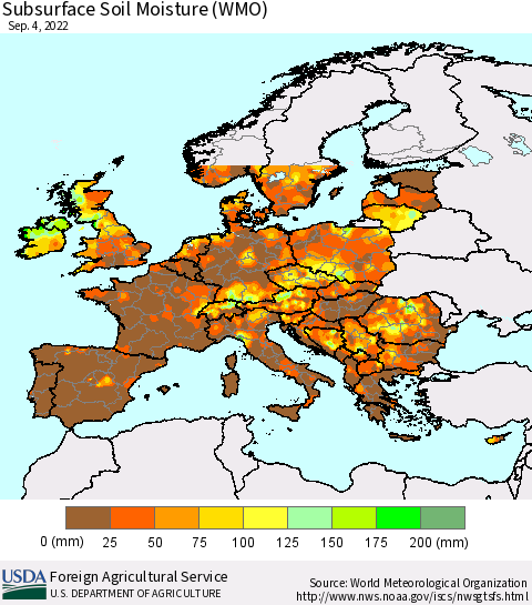 Europe Subsurface Soil Moisture (WMO) Thematic Map For 8/29/2022 - 9/4/2022