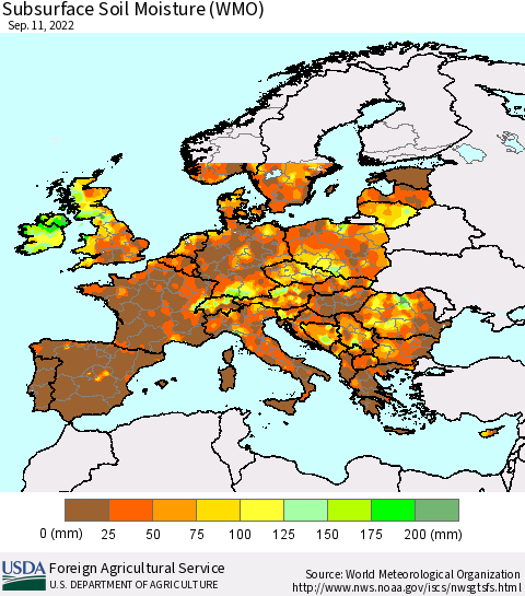 Europe Subsurface Soil Moisture (WMO) Thematic Map For 9/5/2022 - 9/11/2022