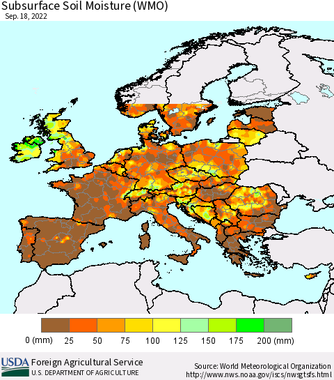 Europe Subsurface Soil Moisture (WMO) Thematic Map For 9/12/2022 - 9/18/2022