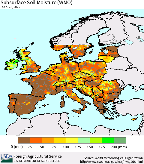 Europe Subsurface Soil Moisture (WMO) Thematic Map For 9/19/2022 - 9/25/2022