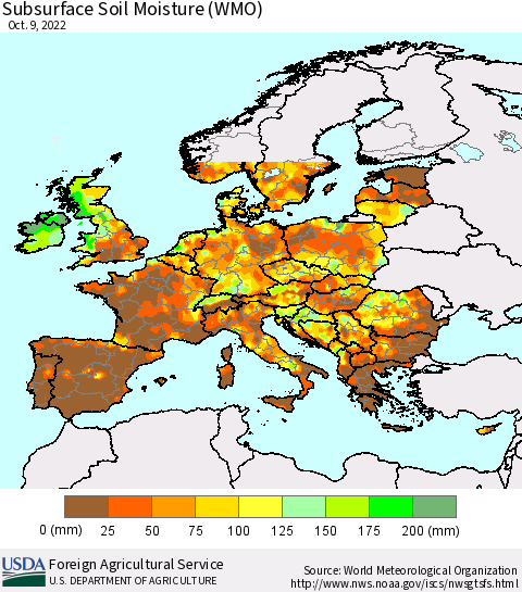 Europe Subsurface Soil Moisture (WMO) Thematic Map For 10/3/2022 - 10/9/2022