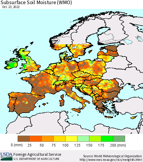 Europe Subsurface Soil Moisture (WMO) Thematic Map For 10/17/2022 - 10/23/2022