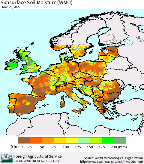 Europe Subsurface Soil Moisture (WMO) Thematic Map For 11/14/2022 - 11/20/2022