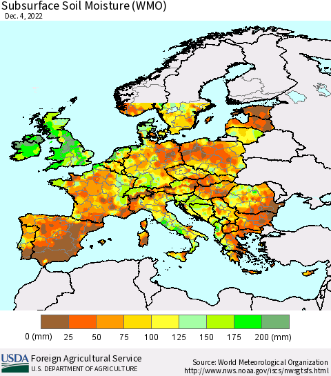 Europe Subsurface Soil Moisture (WMO) Thematic Map For 11/28/2022 - 12/4/2022