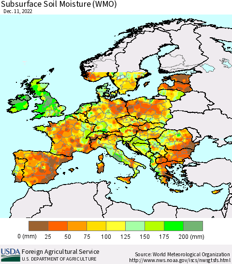 Europe Subsurface Soil Moisture (WMO) Thematic Map For 12/5/2022 - 12/11/2022