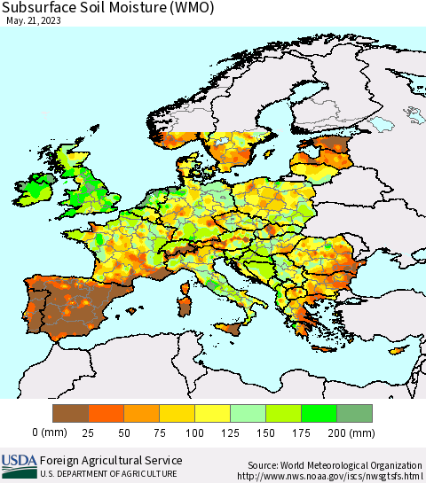 Europe Subsurface Soil Moisture (WMO) Thematic Map For 5/15/2023 - 5/21/2023