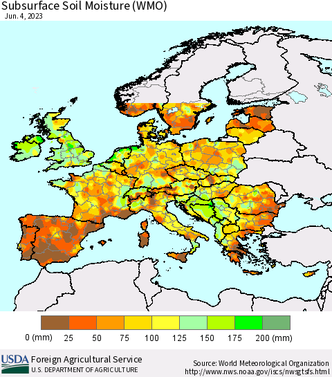 Europe Subsurface Soil Moisture (WMO) Thematic Map For 5/29/2023 - 6/4/2023