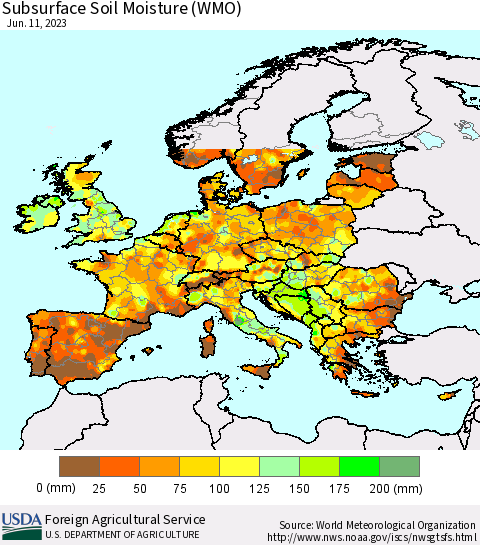 Europe Subsurface Soil Moisture (WMO) Thematic Map For 6/5/2023 - 6/11/2023