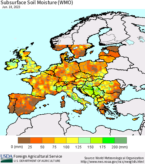Europe Subsurface Soil Moisture (WMO) Thematic Map For 6/12/2023 - 6/18/2023
