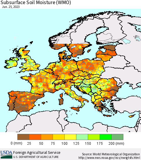 Europe Subsurface Soil Moisture (WMO) Thematic Map For 6/19/2023 - 6/25/2023
