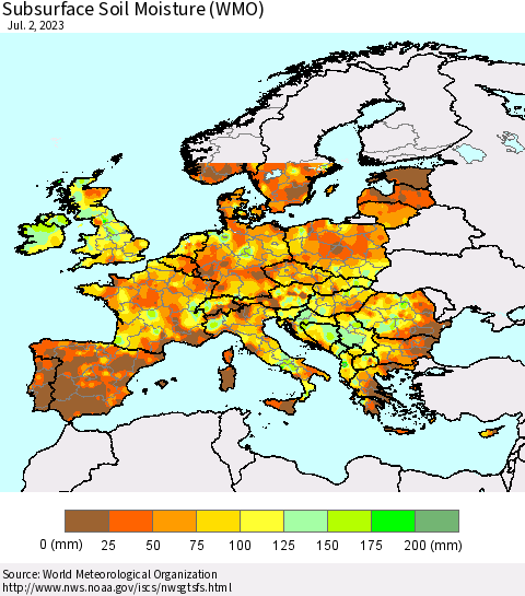 Europe Subsurface Soil Moisture (WMO) Thematic Map For 6/26/2023 - 7/2/2023